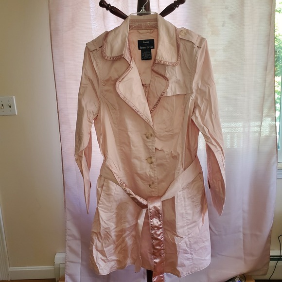 Dennis Basso light pink trench coat jacket button front belt pockets size large - Picture 1 of 9